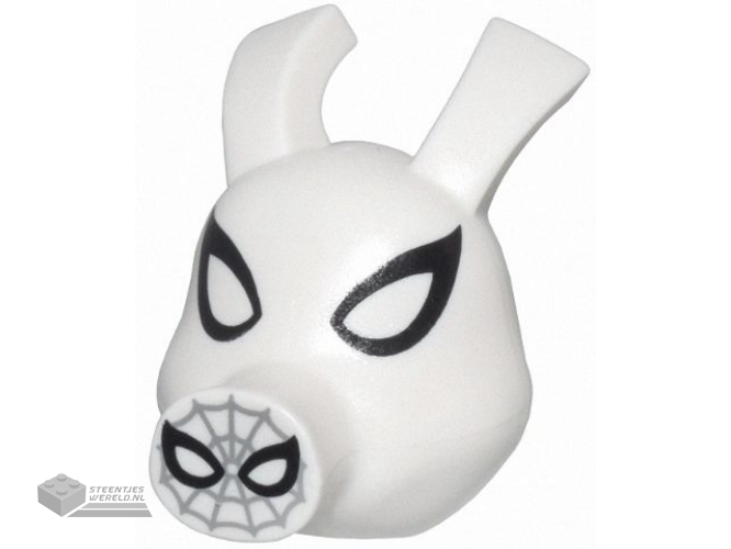 42346pb03 - Minifigure, Head, Modified Pig, Long Snout and Ears with Light Bluish Gray Spider-Man Web on Snout, Black Eyes and Nostrils Pattern