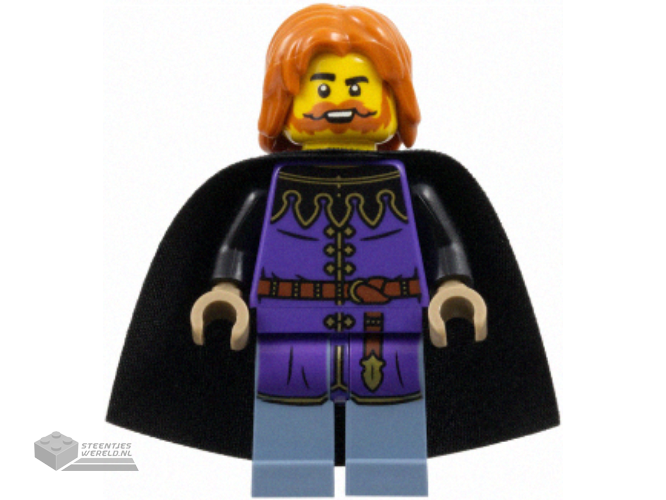 cas588 – Queen’s Tax Collector – Dark Purple Surcoat, Sand Blue Legs, Black Cape, Dark Orange Hair