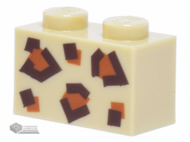 3004pb270 – Brick 1 x 2 with Dark Brown and Dark Orange Animal Print Pattern