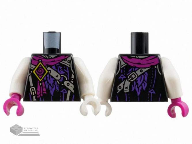 973pb5785c01 – Torso Magenta Scarf and Spiral, Yellow Diamond, Silver Straps and Buckles, Dark Purple Ruffles Pattern / White Arms / White Hand Left / Magenta Hand Right