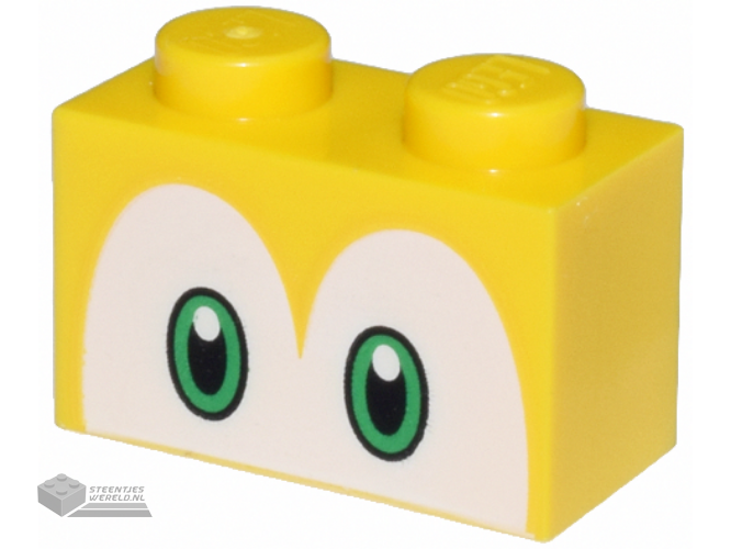3004pb204 – Brick 1 x 2 with Black and Bright Green Eyes on White Background Pattern (Super Mario Koopa Troopa / Paratroopa)