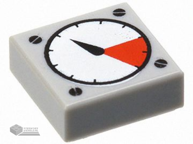 3070p07 – Tile 1 x 1 with White and Red Gauge, Black Thick Needle and Screw Heads Pattern