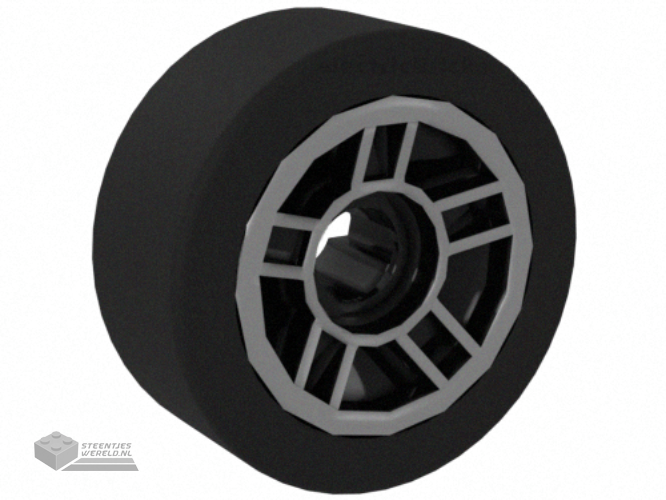 50944pb01c01 – Wheel 11mm D. x 6mm with 5 Spokes with Silver Outline Pattern with Black Tire 14mm D. x 6mm Solid Smooth (50944pb01 / 50945)