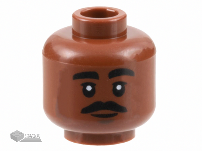 3626cpb3155 - Minifigure, Head Black Eyebrows and Moustache, Chin Dimple, Smile Pattern - Hollow Stud