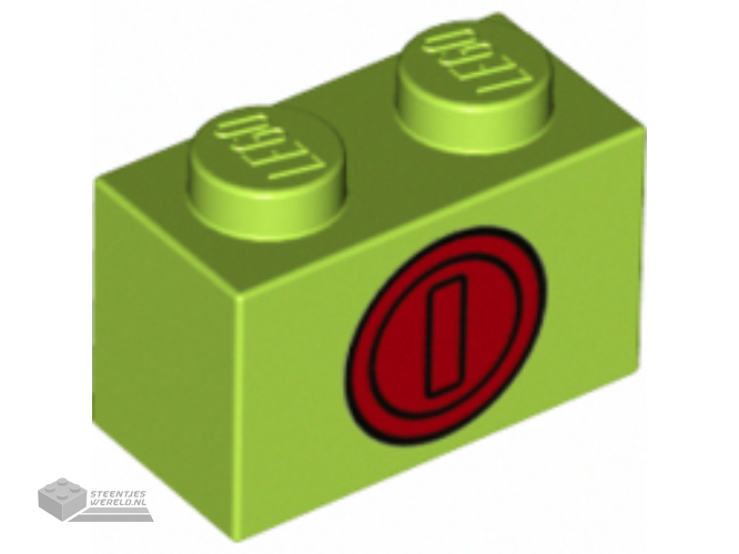 3004pb213 - Brick 1 x 2 with Red Coin Pattern