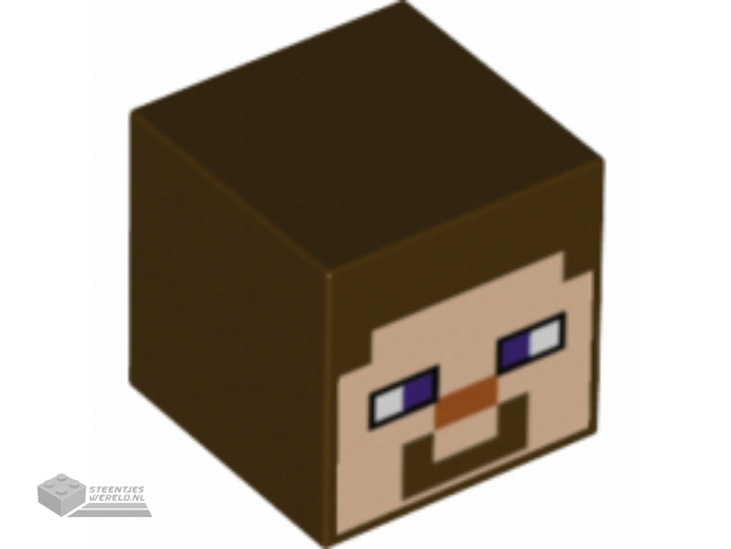 19729pb002 – Minifigure, Head, Modified Cube with Pixelated Light Nougat Face, Dark Purple Eyes, Dark Orange Nose, and Smile Pattern (Minecraft Steve)