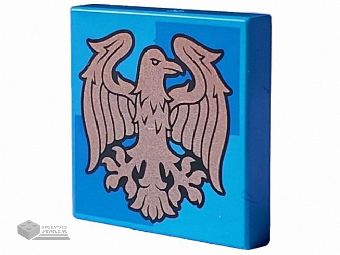 3068pb2357 – Tile 2 x 2 with Copper Ravenclaw Crest on Blue Squares Pattern