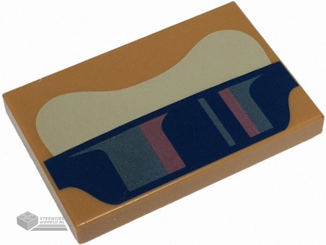 26603pb355 – Tile 2 x 3 with Tan and Dark Blue Curved Panels with Metallic Pink and Metallic Light Blue Stripes Pattern (Super Mario Funky Kong Brow and Sunglasses)