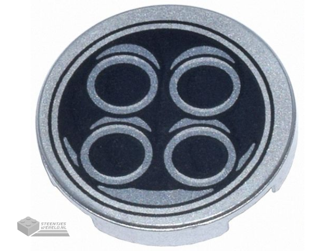 14769pb594 – Tile, Round 2 x 2 with Bottom Stud Holder with 4 Exhaust Pipes in Black Circle Pattern