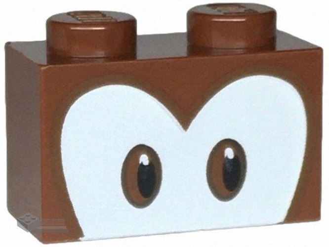 3004pb317 – Brick 1 x 2 with Black and Reddish Brown Eyes on White Background Pattern (Super Mario Diddy Kong Upper Face)