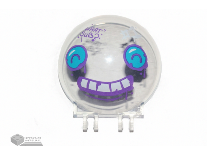 50747pb17 – Windscreen 6 x 6 x 3 Canopy Half Sphere with Dual 2 Fingers with Dark Azure Eyes, White Teeth with Dark Purple Outline, 'WHAT SUB?' and “#1” Pattern