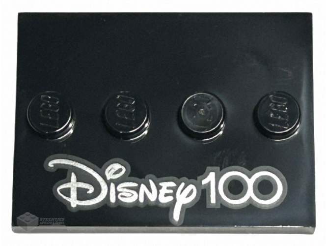88646pb011 – Tile, Modified 3 x 4 with 4 Studs in Center with Silver ‘Disney 100’ Pattern