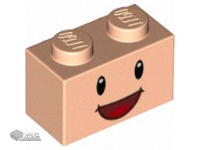 11211pb03 – Brick, Modified 1 x 2 with Studs on 1 Side with Black Eyes, White Pupils, and Dark Red Open Mouth Smile with Red Tongue Pattern (Super Mario Toadette Face)
