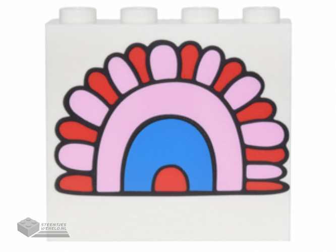 60581pb071 - Panel 1 x 4 x 3 with Side Supports - Hollow Studs with Red, Bright Pink and Blue Rainbow Arc Pattern