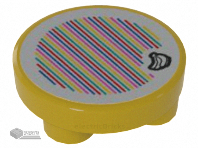 3567pb001 – Tile, Round 2 x 2 Inverted with Super Mario Scanner Code Bananas Pattern (Sticker) – Sets 71424 / 71425