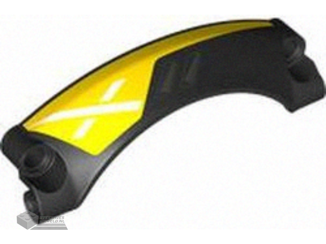 2459pb001L – Technic, Panel Car Mudguard Arched #42 9 x 2 x 3 Rounded Top with Dark Silver Air Vents and White X on Yellow Background Pattern Model Left Side
