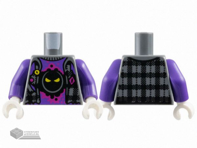 973pb5805c01 – Torso Flannel Vest over Dark Purple Shirt with Black Face, Yellow Eyes and Magenta Splotch Pattern / Dark Purple Arms / White Hands