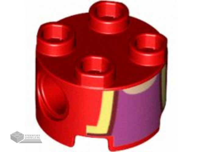 17485pb006 – Brick, Round 2 x 2 with Pin Holes with Vest Open with Bright Light Yellow and Dark Red Trim over Dark Pink Shirt, Light Nougat Neck Pattern (Super Mario Toadette Torso)