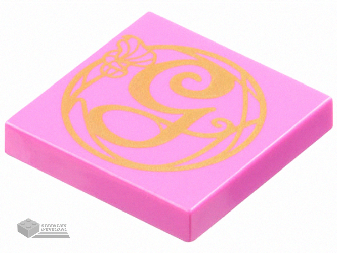 3068pb2484 - Tile 2 x 2 with Gold Script Capital Letter G and Flower Pattern