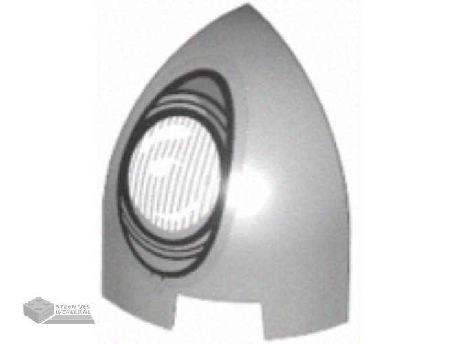 1871pb001L – Slope, Curved 1 x 1 x 1 1/3 Corner Round with White and Silver Headlight Pattern Model Left Side