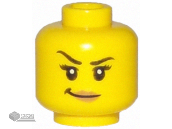 3626pb1746 - Minifigure, Head Female Black Eyebrows, Right Raised, Eyelashes, Medium Nougat Lips, Smirk Pattern