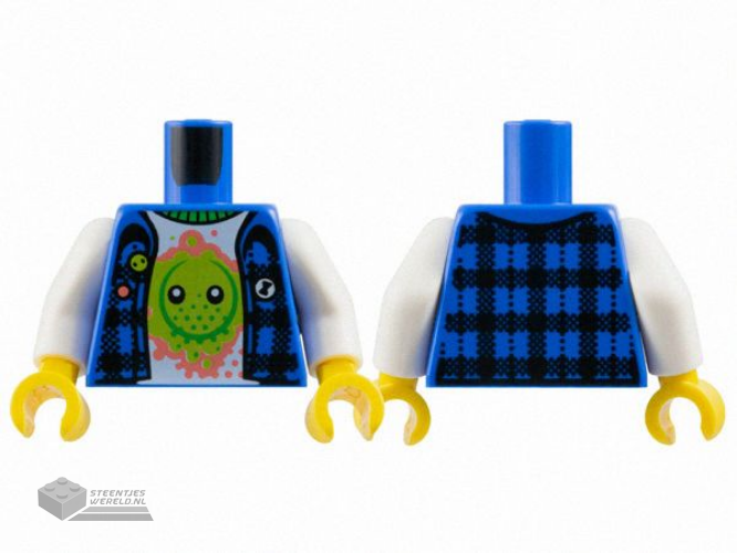 973pb5812c01 - Torso Flannel Vest over White Shirt with Lime Z-Blob on Coral Splotch, Bright Green Collar Pattern / White Arms / Yellow Hands