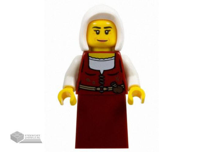 cas586 – Innkeeper – Female, Dark Red Dress, White Hood