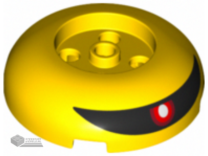 79850pb01 – Brick, Round 4 x 4 Dome Top with 2 x 2 Recessed Center with Red Eye with White Pupil on Black Visor Pattern