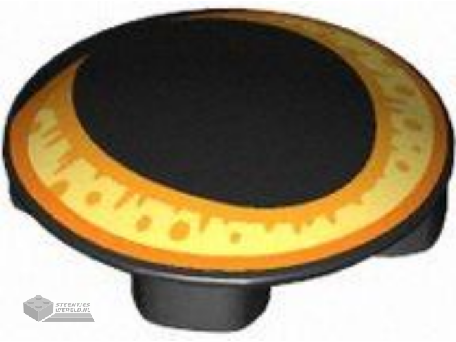 2654pb026 – Plate, Round 2 x 2 with Rounded Bottom (Boat Stud) with Cat Eye with Large Pupil and Bright Light Yellow, Bright Light Orange and Orange Iris Pattern