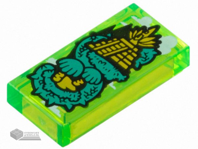 3069pb1273 – Tile 1 x 2 with Bright Light Orange Aztec Pyramid in Jungle, White Clouds and Dark Turquoise Trees Pattern