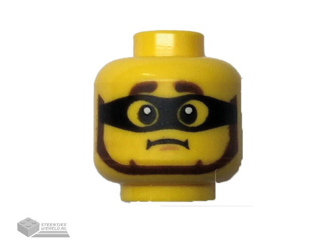3626cpb2975 - Minifigure, Head Reddish Brown Thick Eyebrows and Beard, Black Mask, Worried Frown Pattern - Hollow Stud