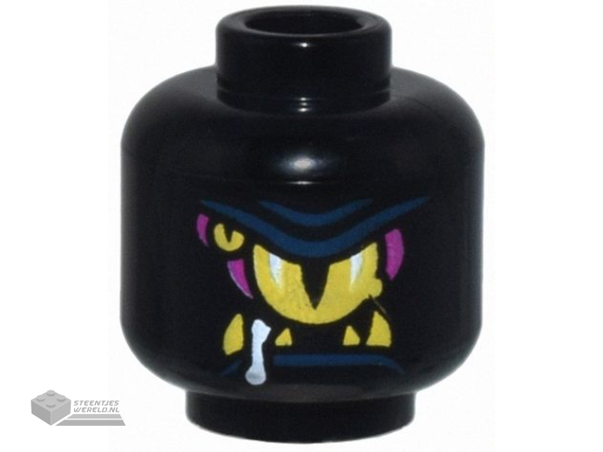 3626pb3519 – Minifigure, Head Alien Yellow and Magenta Eyes and Fangs, Dark Blue Eyelid and Lip, White Drool Pattern