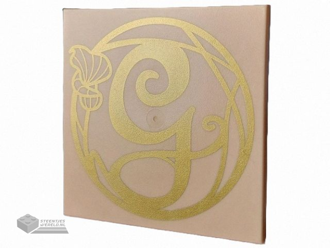 10202pb062 – Tile 6 x 6 with Bottom Tubes with Gold Script Capital Letter G and Flower Pattern