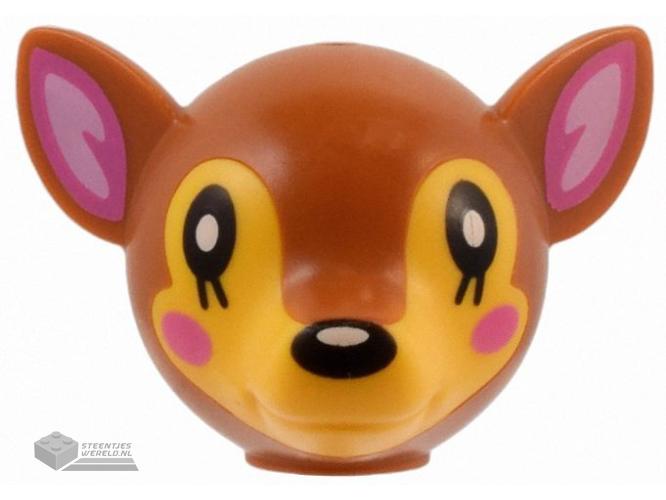 105198pb02 - Minifigure, Head, Modified Deer with Ears with Molded Bright Light Orange Face and Printed Black Eyes and Nose, Dark Pink and Bright Pink Auricles and Cheeks, and White Spots Pattern