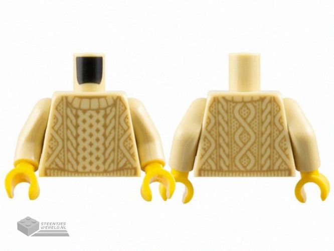 973pb2834c01 - Torso Knit Cable Sweater with Dark Tan Pattern / Tan Arms / Yellow Hands