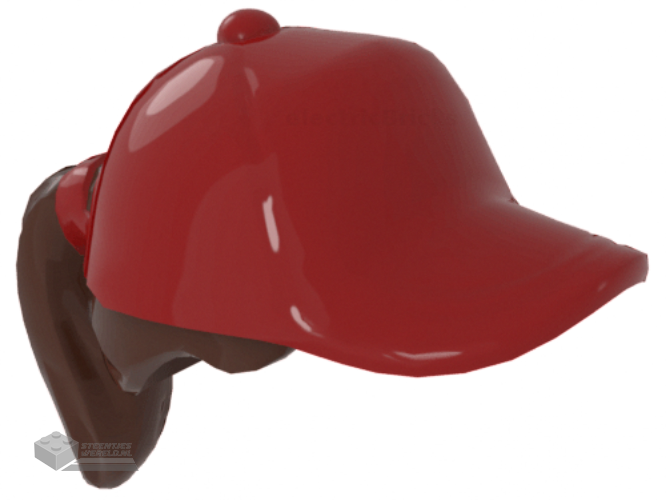 35660pb01 - Minifigure, Hair Combo, Hair with Hat, Ponytail with Red Ball Cap Pattern