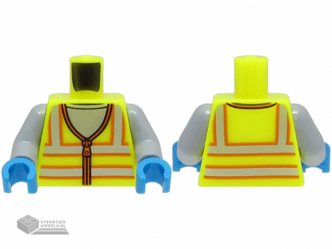 973pb4658c01 - Torso Safety Vest with Zipper and Silver and Orange Reflective Stripes over Light Bluish Gray Shirt Pattern / Light Bluish Gray Arms / Dark Azure Hands