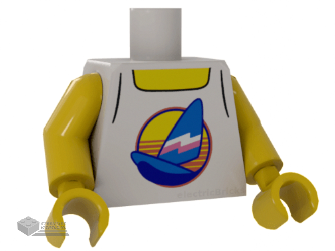 973pb3572c01 - Torso Tank Top with Dark Azure Sailboat with Bright Pink and White Stripes in Circle, Yellow Neck Pattern / Yellow Arms / Yellow Hands