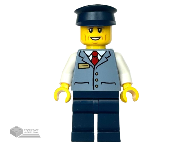 cty1769 – Bus Driver – Male, Sand Blue Vest over White Shirt, Dark Blue Legs and Hat