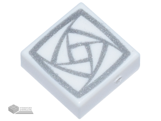 3070bpb347 – Tile 1 x 1 with Groove with Silver Rotating Squares Pattern