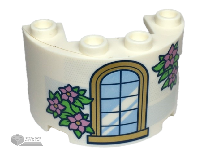 24593pb06 - Cylinder Half 2 x 4 x 2 with 1 x 2 Cutout with Gold Trim Window and Green Leaves with Metallic Pink Flowers Pattern