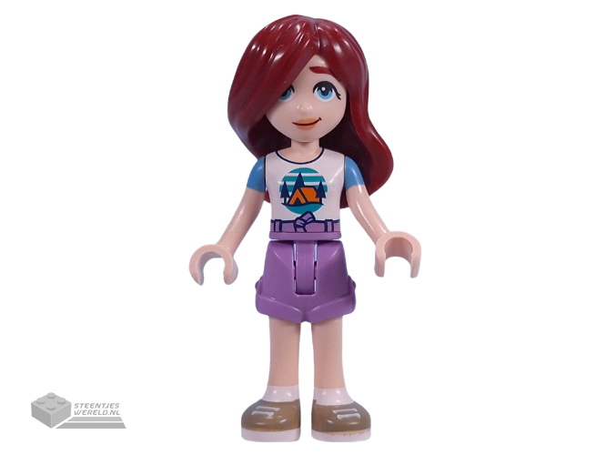 frnd741 – Friends Paisley – White T-Shirt with Tent, Medium Lavender Shorts, Dark Tan Shoes