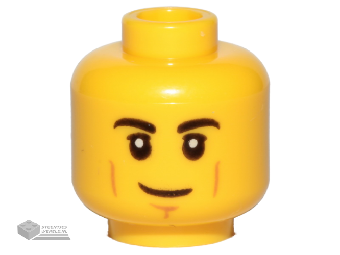 3626pb2385 – Minifigure, Head Black Eyebrows, Upper Eyelids, Medium Nougat Cheek Lines and Chin Dimple, Lopsided Grin Pattern