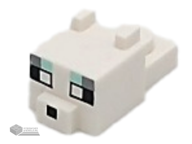 24008pb08 – Creature Head Pixelated with Ears, Nose, and Face with White Eyes, Dark Bluish Gray and Light Aqua Eyebrows and Black Nose Pattern (Minecraft Arctic Fox)