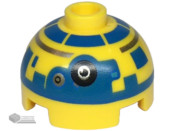 3262pb04 - Brick, Round 2 x 2 Dome Top with Bottom Axle Holder - Vented Stud with SW New Republic Astromech Droid Blue and Silver Pattern