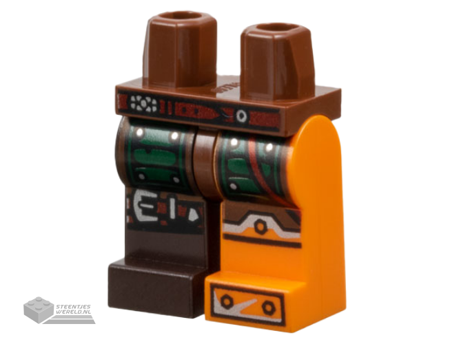 970d32pb01 – Hips and 1 Orange Left Leg with Armor and Black and Silver Bolted Boots, 1 Dark Brown Right Leg with Green Armor and Knee Belt Pattern