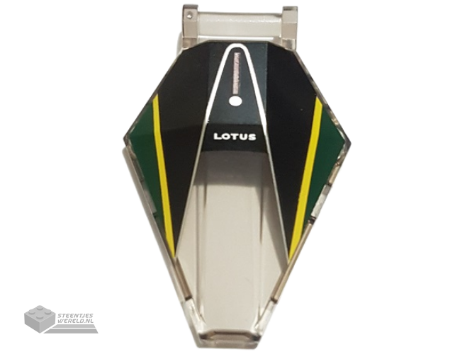 27262pb07 – Windscreen 6 x 4 x 1 Hexagonal with Bar Handle with ‘LOTUS’, Silver and Yellow Lines, Black and Dark Green Panels Pattern