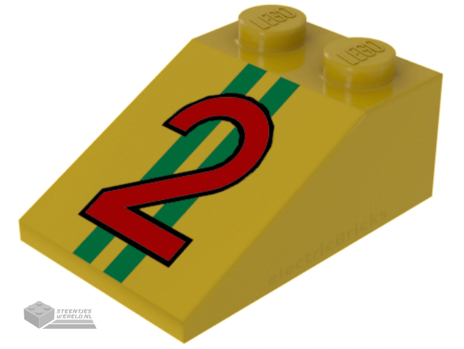 3298pb011 – Slope 33 3 x 2 with Red Number 2 on Green Stripes Pattern