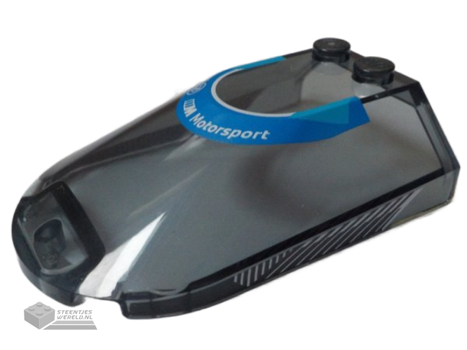3384pb03 – Windscreen 6 x 4 x 1 1/3 Canopy Sloped Sides with White BMW Logo and ‘Motorsport’ on Blue Background, Stripes on Sides Pattern