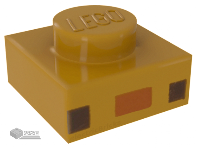 3024pb017 - Plate 1 x 1 with 2 Black Squares and Dark Orange Rectangle Pattern (Minecraft Axolotl Face)